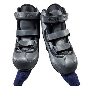 Riedell Soar Gray Black Kids Ice Skates Size 12 Spiral Stainless Steel Blades